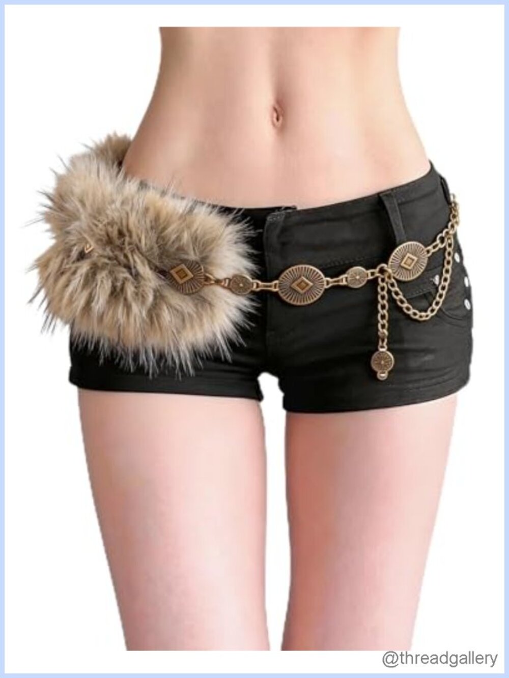 Faux Fur Belt Women Bronze-Studded Leather Waist Chain Y2K Punk
